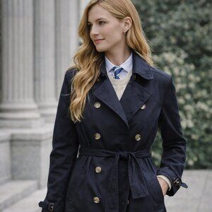 SAND Copenhagen Navy Double Breasted Trench Coat